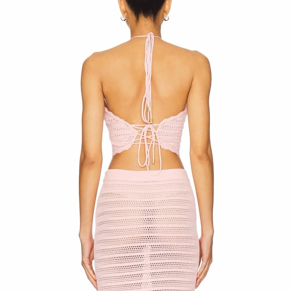 AFRM Pink Crochet Maxi Skirt and halter top - Picture 4 of 8